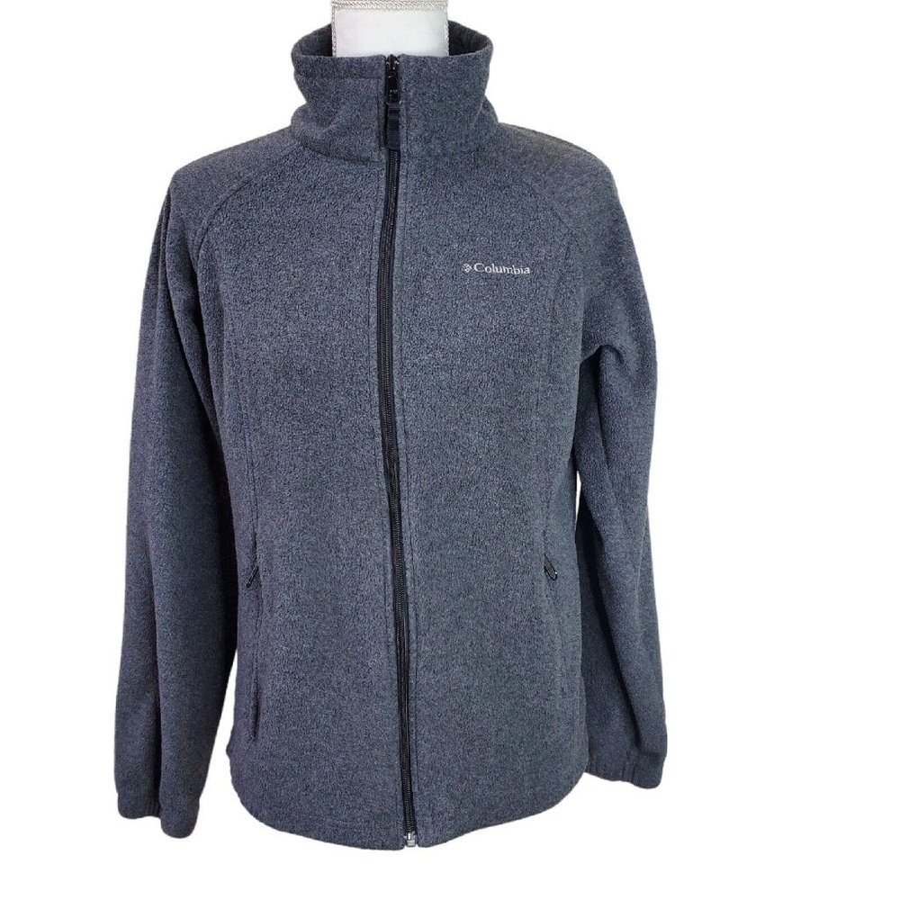 Columbia Womens Fleece Jacket Size M Gray Long Sleeve Full Zip Logo Pockets